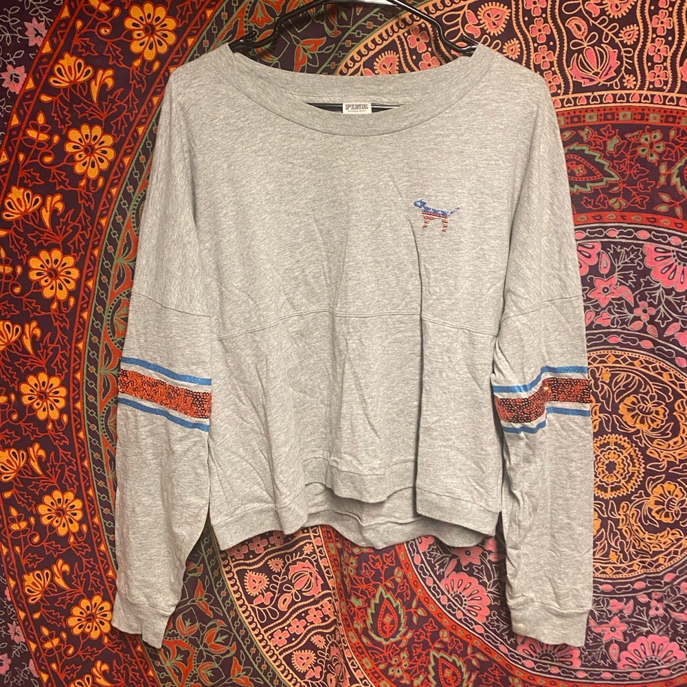 Sequin Red white and blue PINK long sleeve
